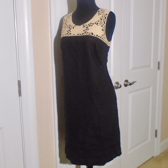 LOFT Crochet Black Linen Shift Dress 8 - Picture 2 of 6